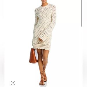 Frame Crochet Long Sleeve Mini Shift Dress Cotton Silk Beige NWT Size Medium